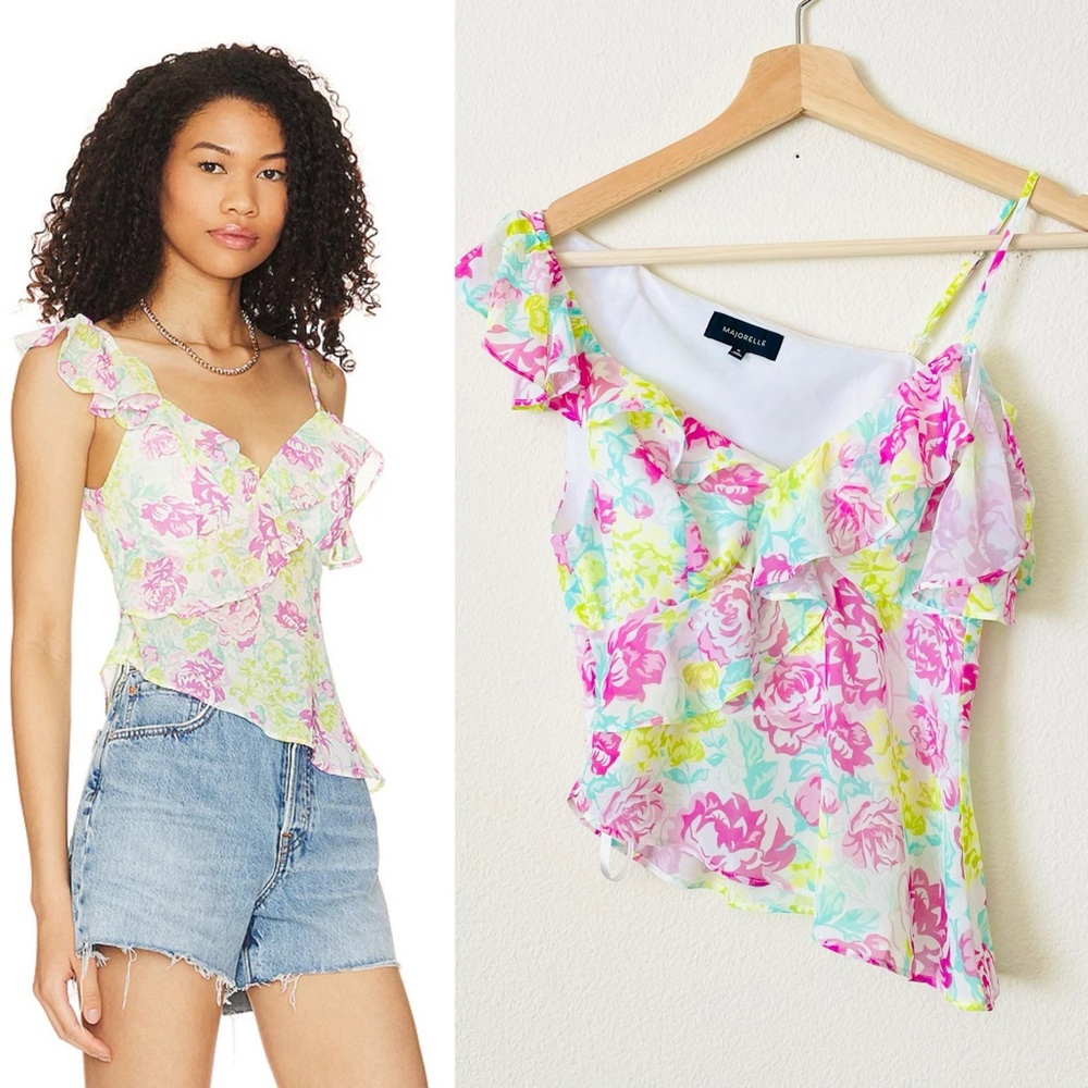 Majorelle XS Summer asymmetrical floral top